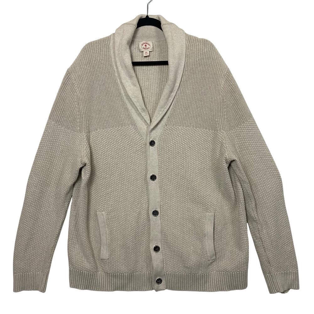 Brooks Brothers Red Fleece Cream Shawl Collar Cotton Cardigan Sweater Button XXL